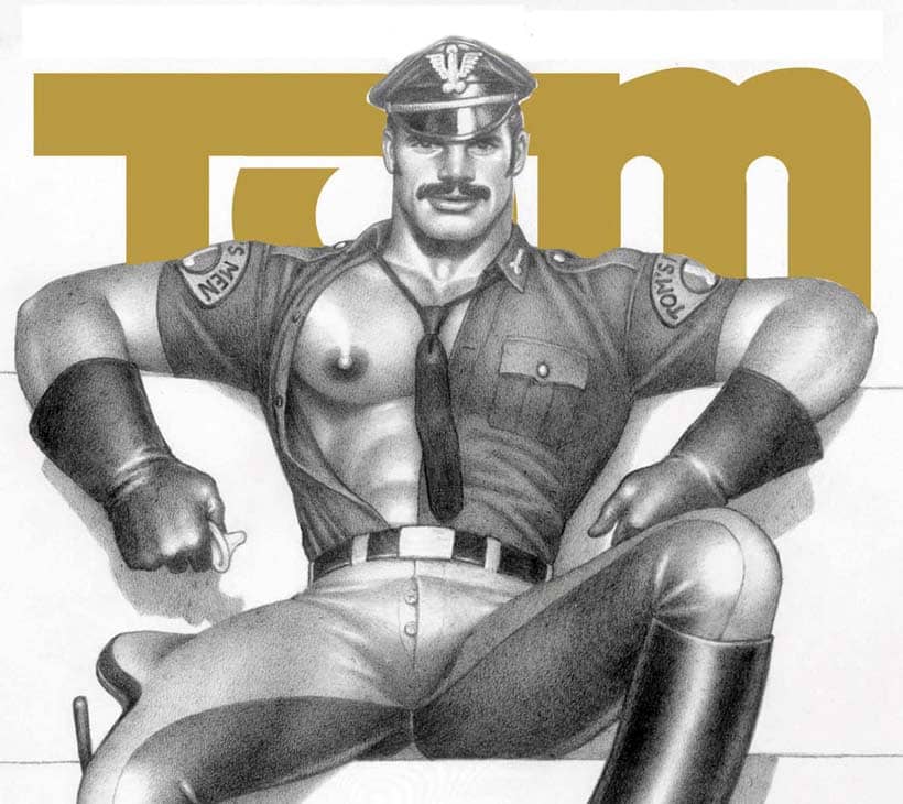 Tom of Finland leather man holding condom