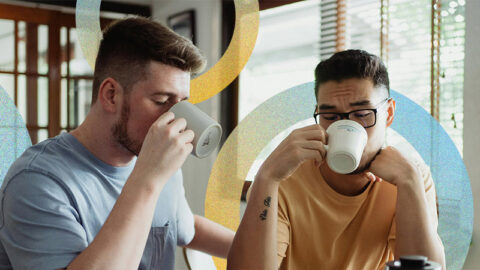 couple-drink-coffee-yellow-blue-circles