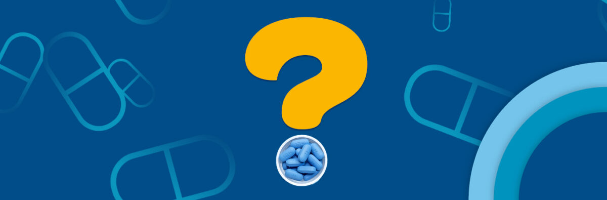 yellow question mark with HIV prep pills on blue background