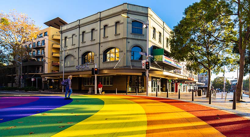 queer community rainbow crossing in taylor square sydney