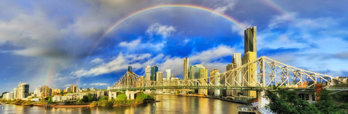 rainbow over brisbane city australia