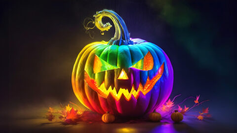 rainbow pumpkin for a queer halloween theme