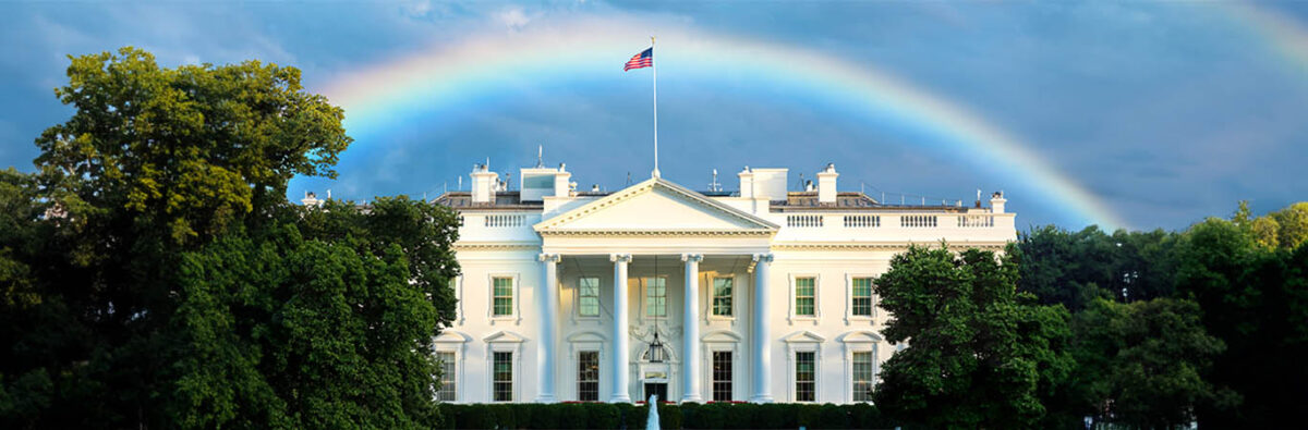 The White House in Washington DC at Night with Rainbow