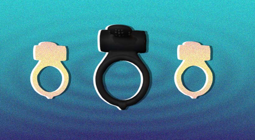 Three vibrating cock rings on blue ripple background