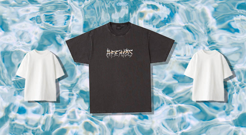 Three baggy T-shirts on water background