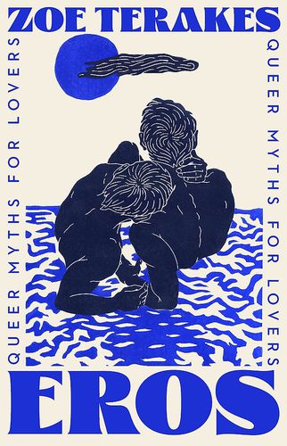 blue and white abstract book cover of two male lovers on ocean