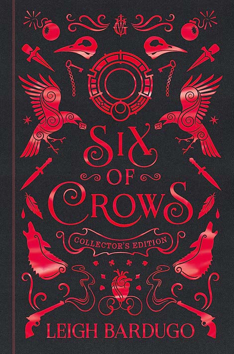black and red book cover of Six of Crows